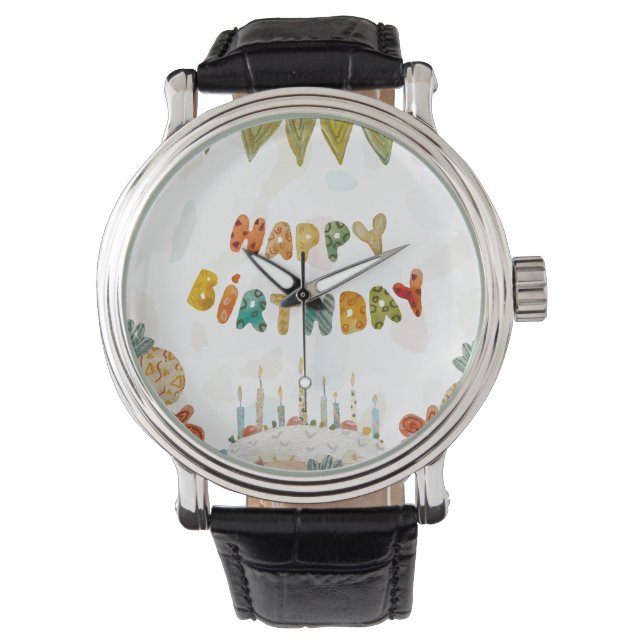 Happy Birthday cake flower cute colourful simple   Watch (Front)