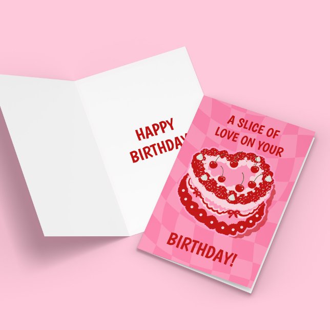 Happy Birthday Cake Greeting Card Heart Cherries (Happy Birthday Cake Greeting Card Heart Cherries)