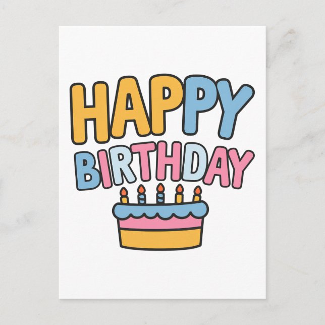 Happy Birthday Cake Holiday Postcard (Front)