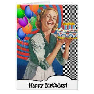 Happy Birthday Cake Lady and Balloons
