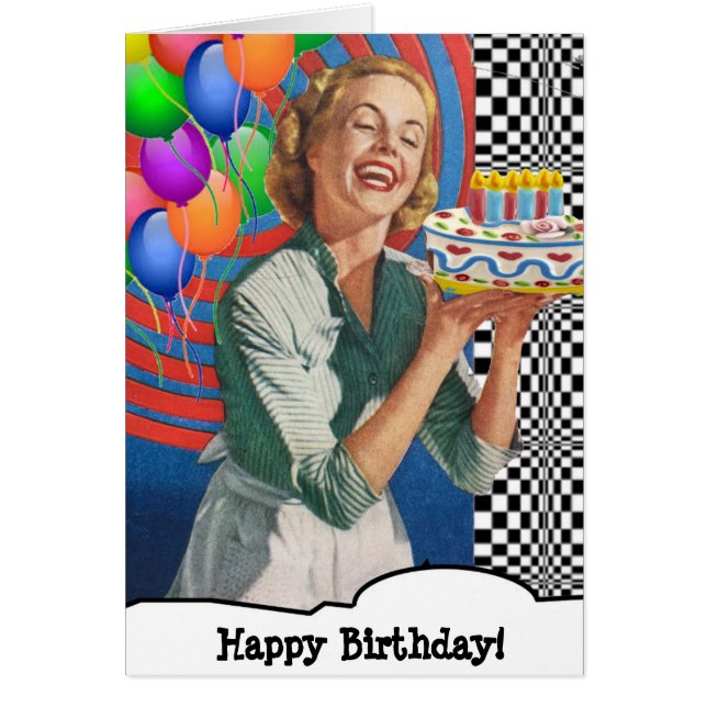 Happy Birthday Cake Lady and Balloons (Front)