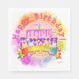 Happy Birthday Cake Napkin with Name- HAMbWG