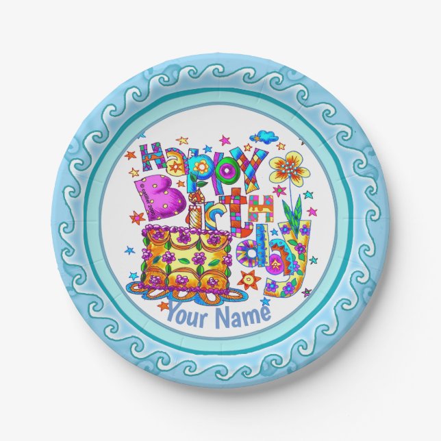 Happy Birthday Cake paper plate (Front)