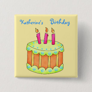 Happy Birthday Cake Personalised Yellow Pin