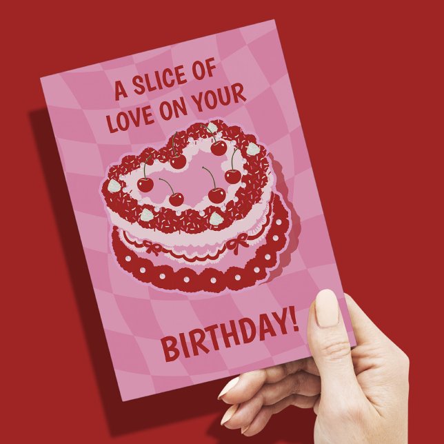 Happy Birthday Cake Postcard Heart Cherries (Happy Birthday Cake Postcard Heart Cherries)