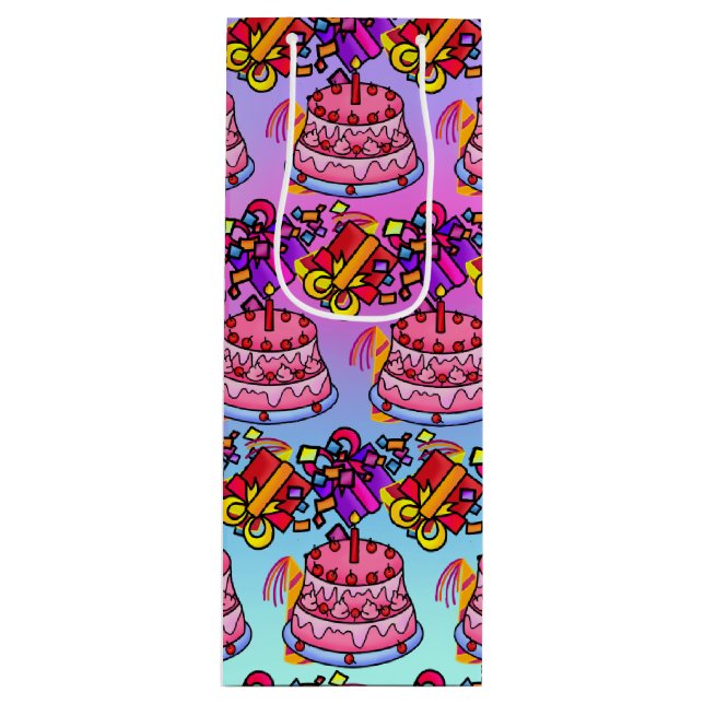 Happy Birthday Cake Presents Party Celebrate Wine Wine Gift Bag (Front)