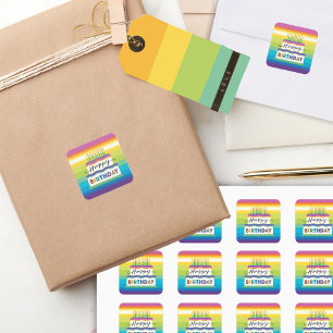Happy Birthday Cake Rainbow Square Sticker