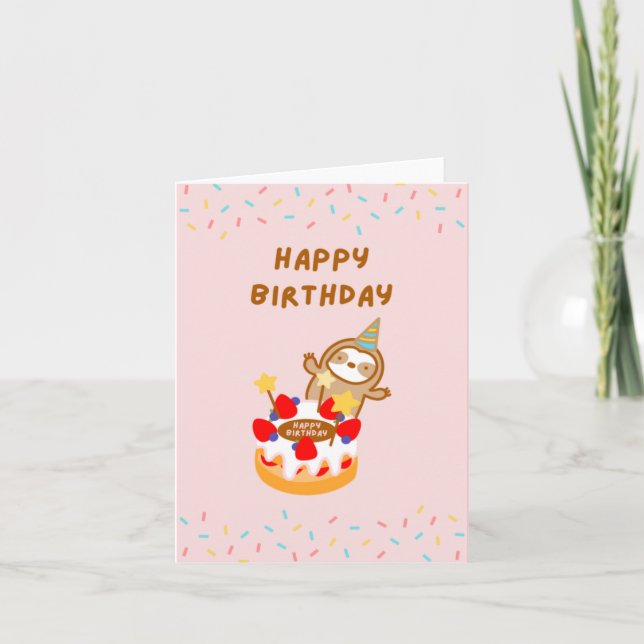 Happy Birthday Cake Sloth Card (Front)