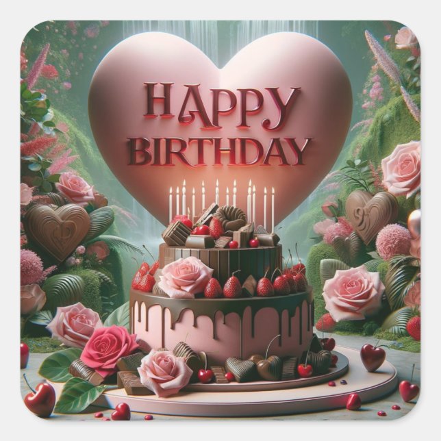Happy Birthday Cake Square Sticker (Front)