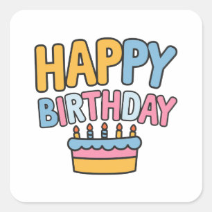 Happy Birthday Cake Square Sticker