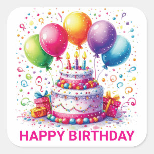 Happy Birthday Cake Square Sticker