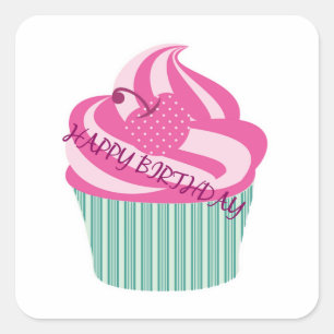 Happy Birthday Cake Square Sticker