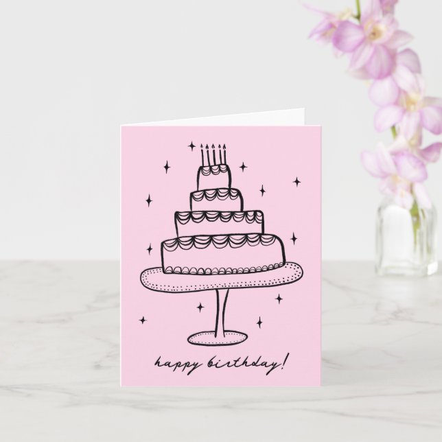 Happy Birthday Cake Whimsical Sketch Doodle  Card (Orchid)
