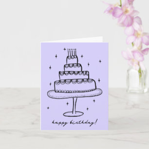 Happy Birthday Cake Whimsical Sketch Doodle  Card