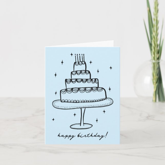 Happy Birthday Cake Whimsical Sketch Doodle  Card (Front)