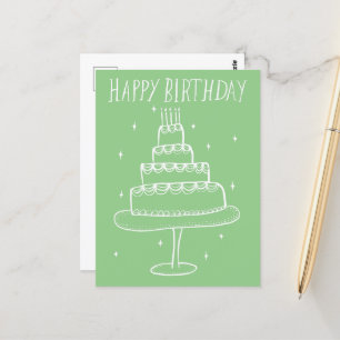 Happy Birthday Cake Whimsical Sketch Doodle Postcard