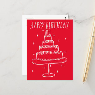Happy Birthday Cake Whimsical Sketch Doodle Postcard