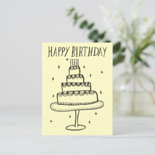 Happy Birthday Cake Whimsical Sketch Doodle Postcard