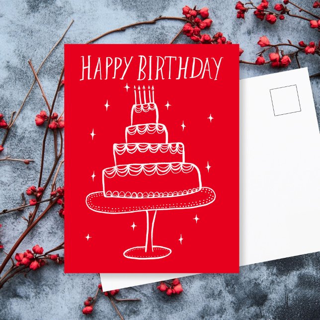 Happy Birthday Cake Whimsical Sketch Doodle  Postcard (Happy Birthday Cake Whimsical Sketch Doodle Postcard
)