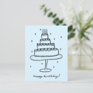 Happy Birthday Cake Whimsical Sketch Doodle Postcard
