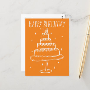 Happy Birthday Cake Whimsical Sketch Doodle  Postcard