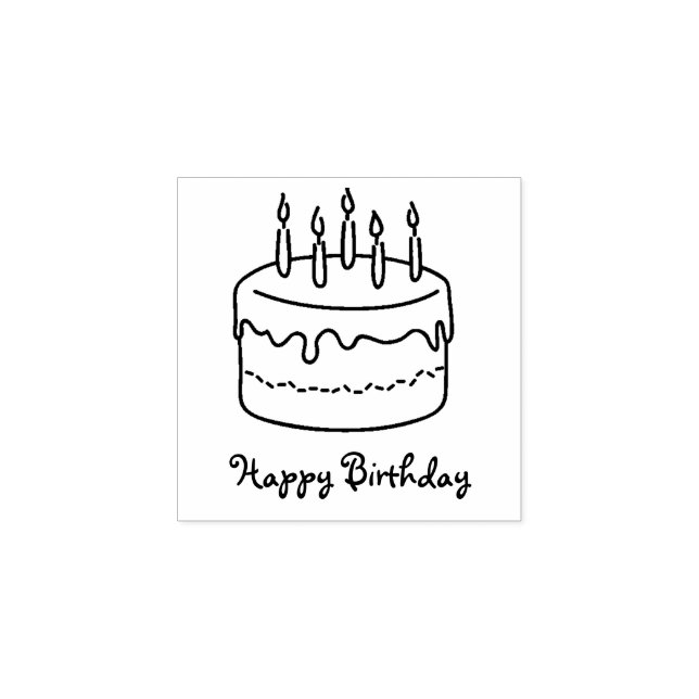 Happy Birthday Cake with Candles Cartoon Drawing Rubber Stamp (Imprint)