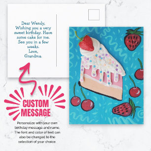 Happy Birthday Cake with Festive Strawberries Postcard