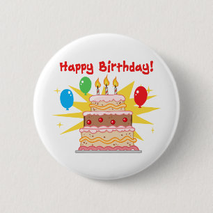 happy birthday cake with three candles 6 cm round badge