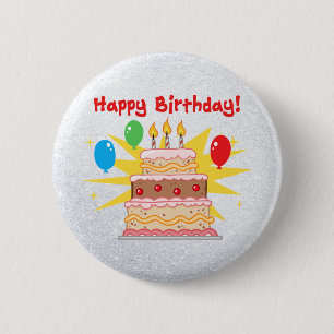 happy birthday cake with three candles 6 cm round badge
