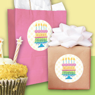 Happy Birthday Cake   Yellow Dots Round Sticker