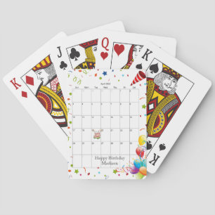Happy Birthday Calendar April 2022 Playing Cards