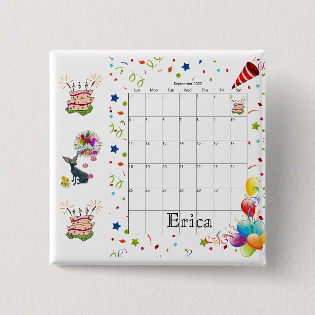 Happy Birthday Calendar September 2022 Button  (Front)
