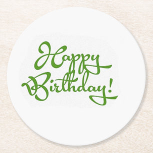 happy birthday calligraphy design round paper coaster