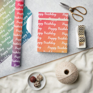 Happy Birthday Calligraphy Font Rainbow Pattern Wrapping Paper