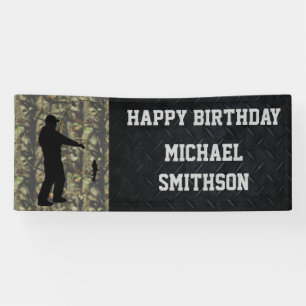 Happy Birthday Camo Fishing Men's Banner