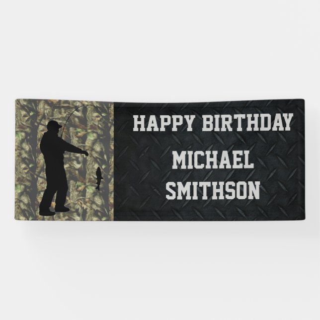 Happy Birthday Camo Fishing Men's Banner (Horizontal)