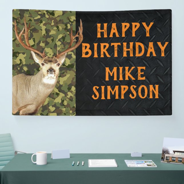 Happy Birthday Camouflage Deer Hunting Men's Banne Banner (Tradeshow)