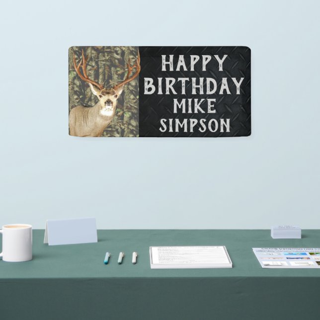Happy Birthday Camouflage Deer Hunting Men's Banner (Tradeshow)