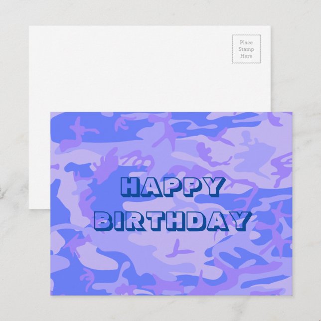 Happy Birthday Camouflage Pastel Blue Abstract Postcard (Front/Back)