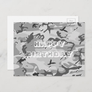 Happy Birthday Camouflage Winter Grey Abstract Postcard