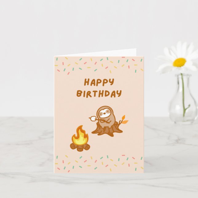 Happy Birthday Campfire Sloth  Card (Small Plant)