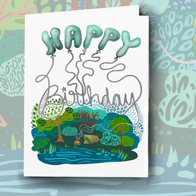 Happy Birthday Camping Balloons greeting card (Creator Uploaded)