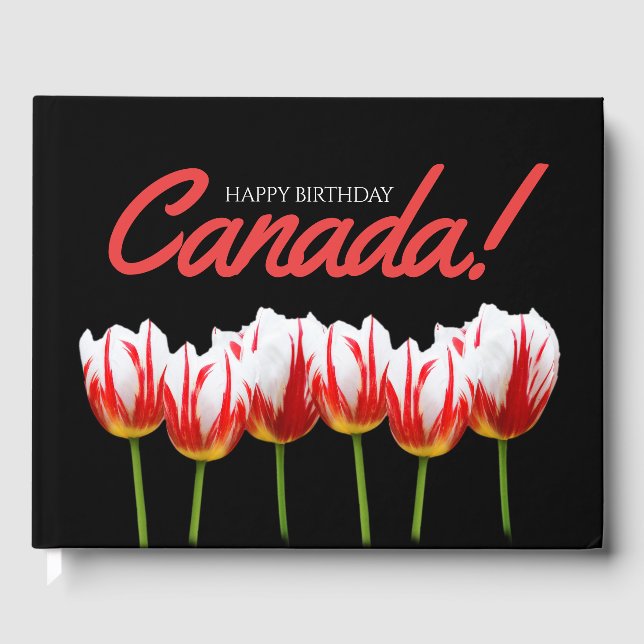 Happy Birthday Canada Day Maple Leaf Tulips Guest Book (Front)