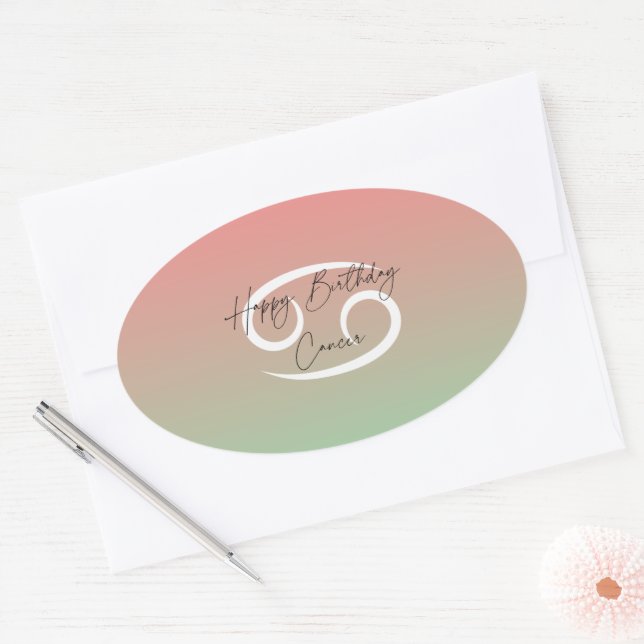 Happy Birthday Cancer Oval Sticker (Envelope)