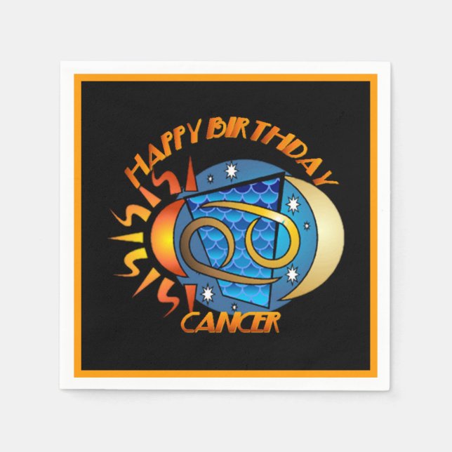 Happy Birthday Cancer Zodiac Birth Sign Napkins (Front)