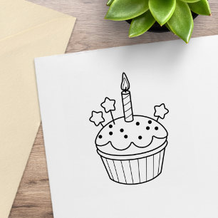 Happy Birthday Candle Cupcake Colour Me Rubber Stamp