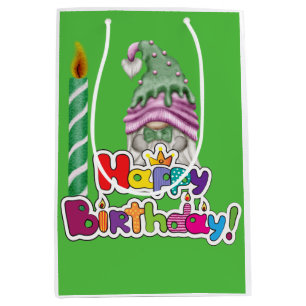 Happy Birthday Candle Gnome Medium Gift Bag