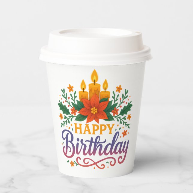 Happy Birthday Candle Paper Cup (8oz) | Colorful  (Front)