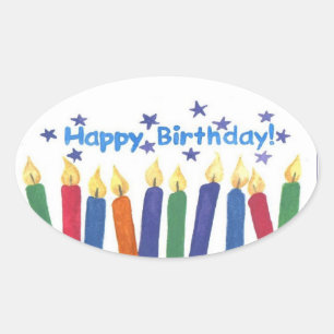 Happy Birthday Candles Oval Sticker