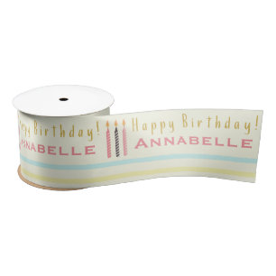 Happy Birthday Candles Repeat Girl's Name Satin Ribbon
